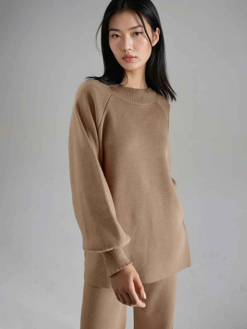 My Fashion Camel Brown MY FASHION Loose Fit Sweater & Pants Knit Co-ord Set for Women | Best Price UAE